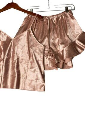 Mauve Satin Feel Polyester 3pc Pajama Set Size Large